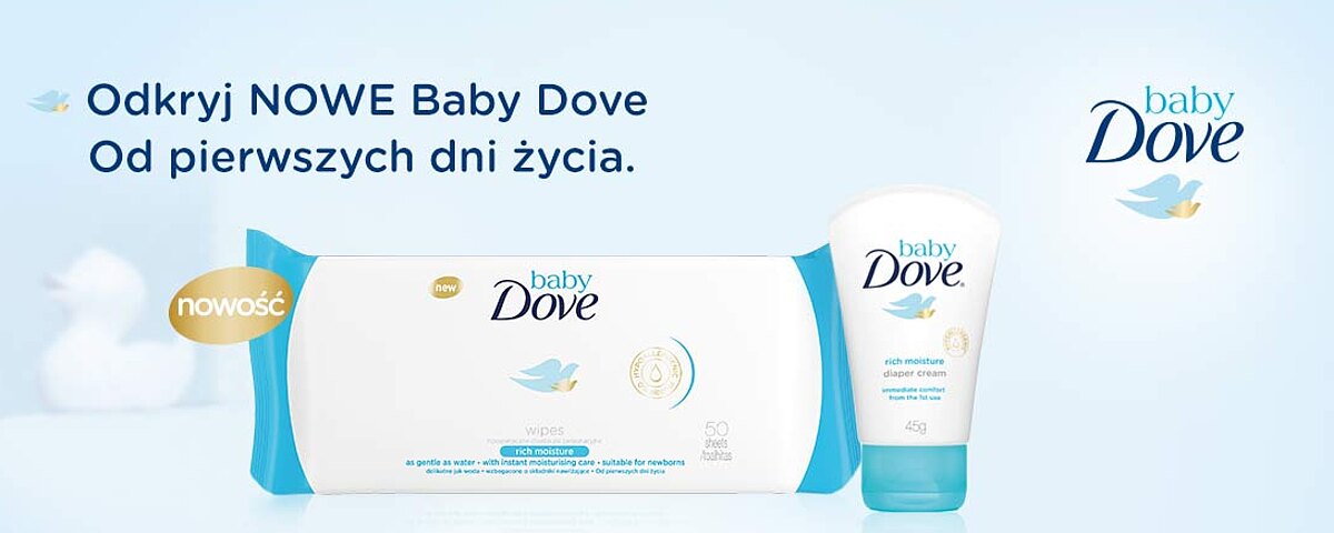 Krem przeciw odparzeniom i chusteczki pielegnacyjne z serii Baby Dove Rich Moisture